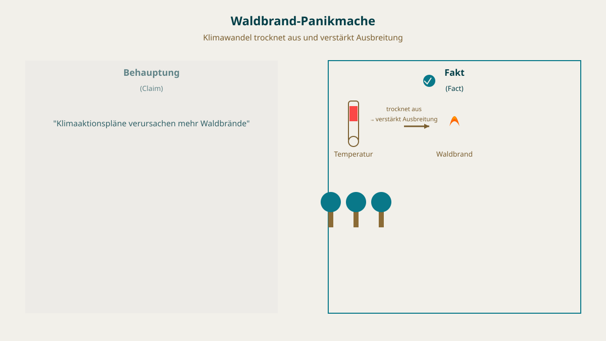Behauptung: Waldbrand-Panikmache. Fakt: Klimawandel als Verstärker der Ausbreitung